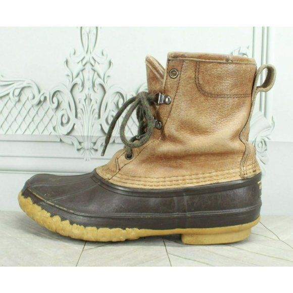 L.L. Bean Shoes - Vintage LL Bean Brown Leather Lace Up Shearling Lined Duck Boots Size 9